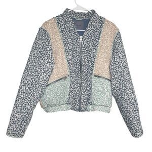 Blank NYC Summer Romance Quilted Floral Jacket Full Zip Blue Pink Women M